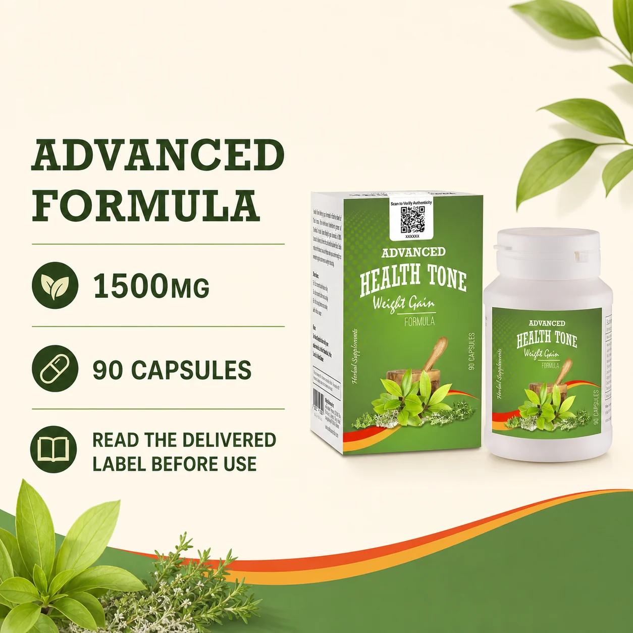 Advanced Health Tone 1500mg product information card