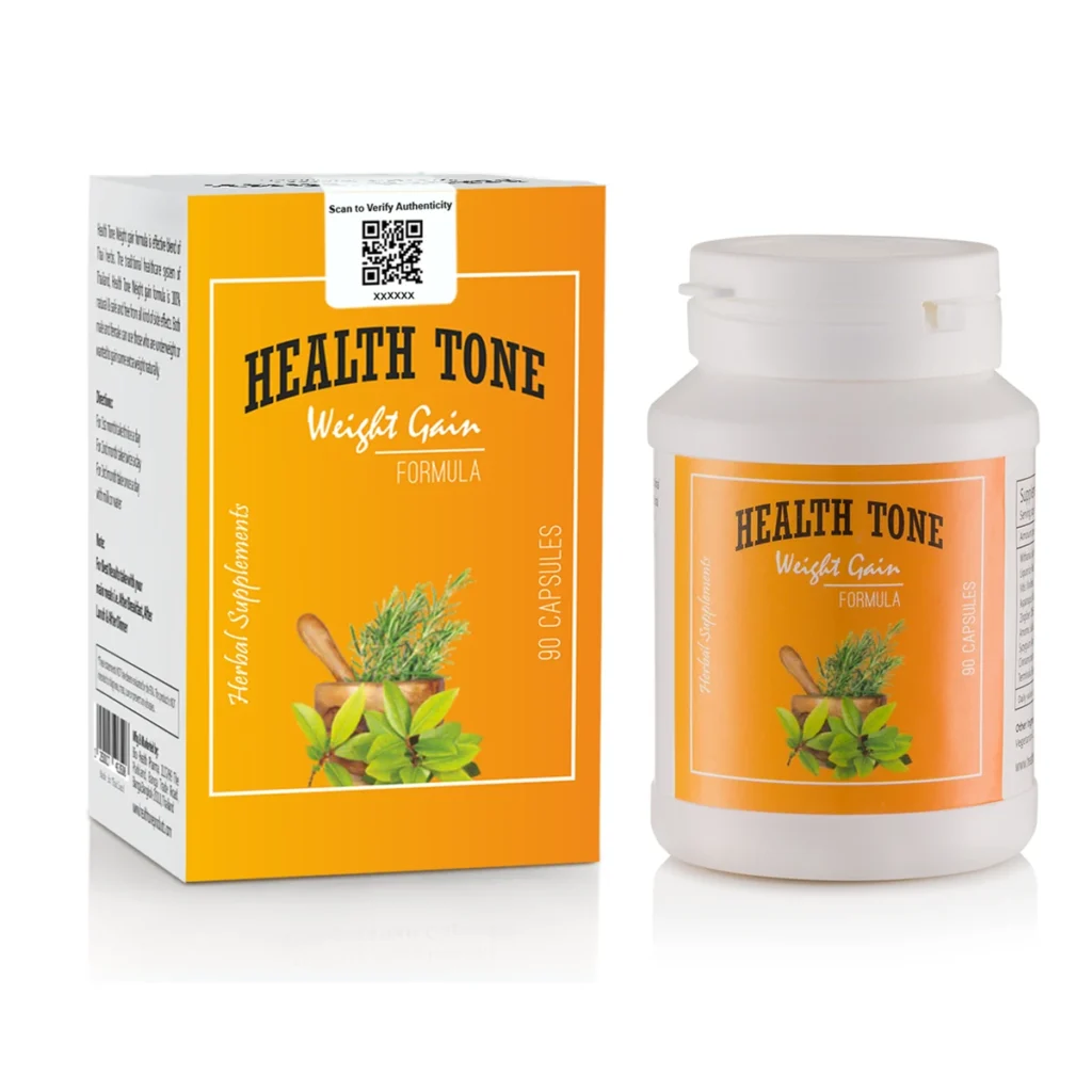 Health Tone Weight Gain Capsules 500mg box and bottle packaging